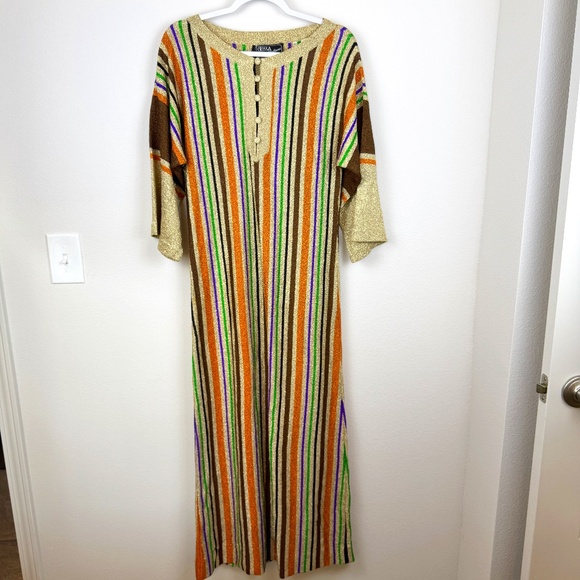 Vintage Chic CRISSA LINEA ITALIANA Metallic Yarn Maxi UNIQUE Dress / Size 10 - Picture 1 of 12